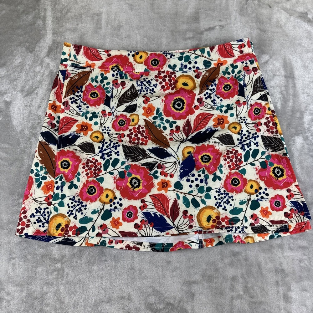 Rip Skirt Cover Up Women's M White Floral Wrap‎ Around Adjustable Pocket (1278)
